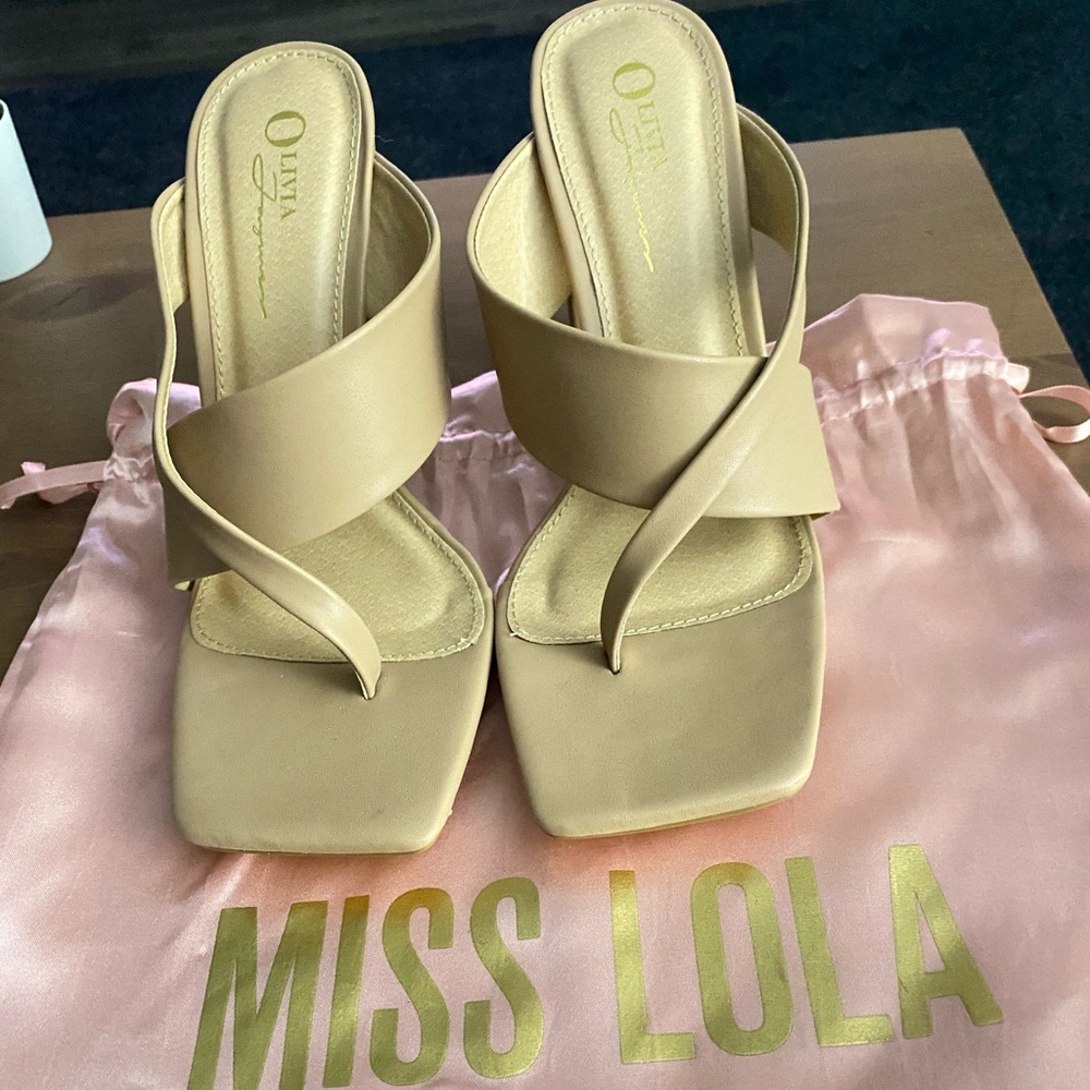Nude Block High Heel Mules